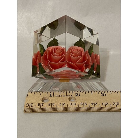 Bircraft Vintage Rose Paperweight In Lucite, Hand Carved Made  In Indiana. - Picture 9 of 10